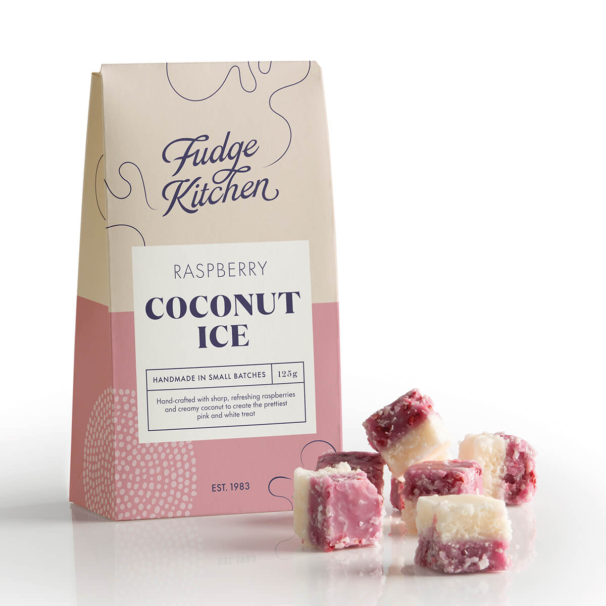 Raspberry Coconut Ice pack with hand-crafted pieces displayed beside it, perfect for resale or gifting.