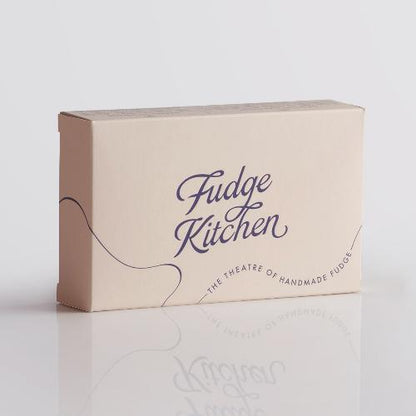 Fudge Kitchen elegant gift box displaying front view for the indulgent, handmade fudge flavour Raspberry Sorbet Fudge 