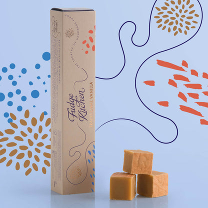 Packaging of the Vanilla Toffee Fudge Slider by Fudge Kitchen, elegantly presenting rich toffee fudge with vanilla. Perfect for gifting or enjoying as a luxurious treat for special occasions.