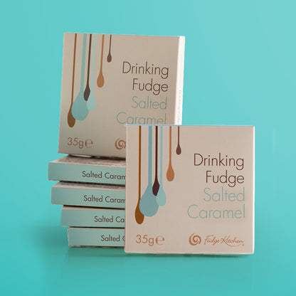 Salted Caramel Drinking Fudge Sachet Pile