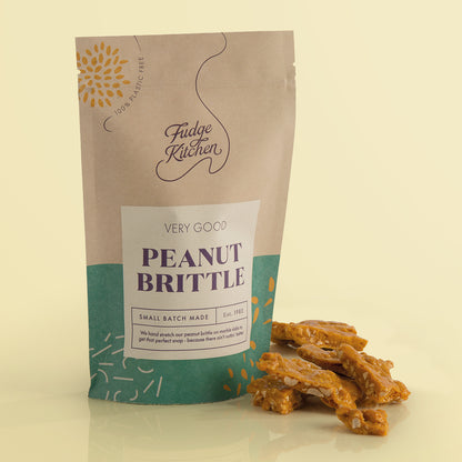 Peanut Brittle Pouch by Fudge Kitchen, featuring crisp, golden peanut brittle with a satisfying crunch and rich roasted peanut flavour. A perfect treat or gift for peanut lovers.